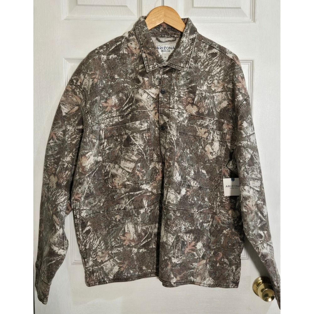 Arizona Jean Co Forest Camo Shirt Jacket Mens XL NWT Button Front Utility Canvas